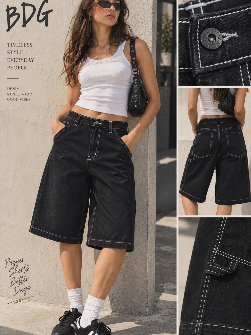 BDG Black Baggy Carpenter Bermuda Shorts Size 32 Y2K Streetwear Jorts